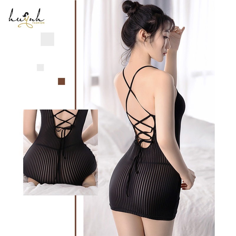 Váy Ngủ Body Ôm Tôn Dáng Sexy Hở Lưng Dây Đan Chéo Gợi Cảm - N80