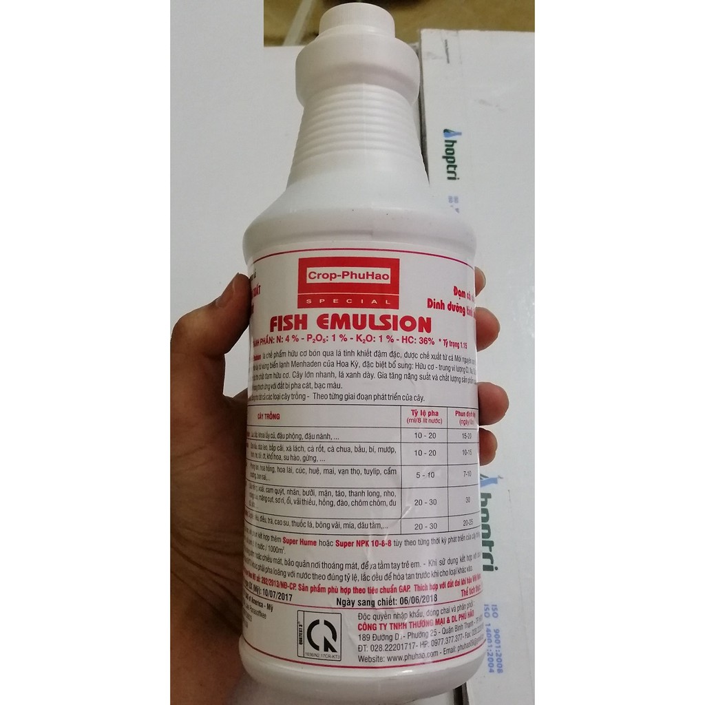 Phân hữu cơ đạm cá Fish Emulsion 1lit USA_Phân bón Đạm Cá Cô Đặc Humate humic Mỹ ra hoa đậu quả, tăng năng xuất