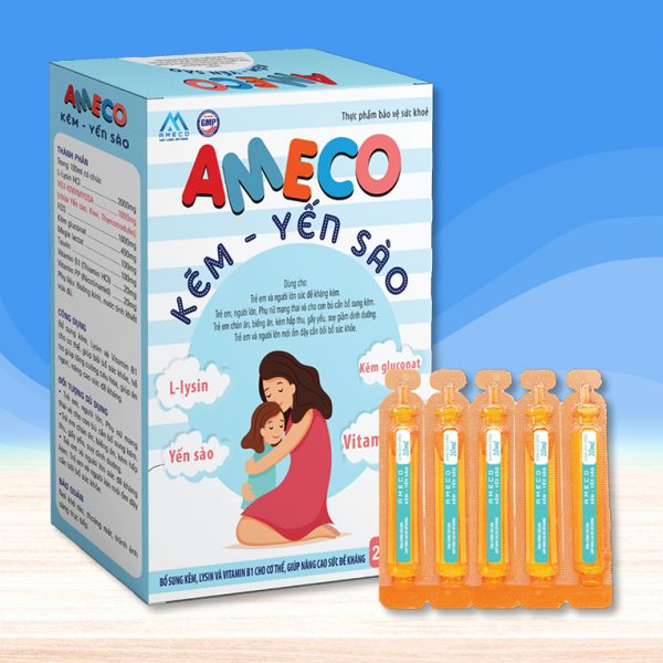 AMECO Kẽm - Yến Sào giúp bé kích thích ăn ngon, tăng đề kháng. Hộp 20 ống