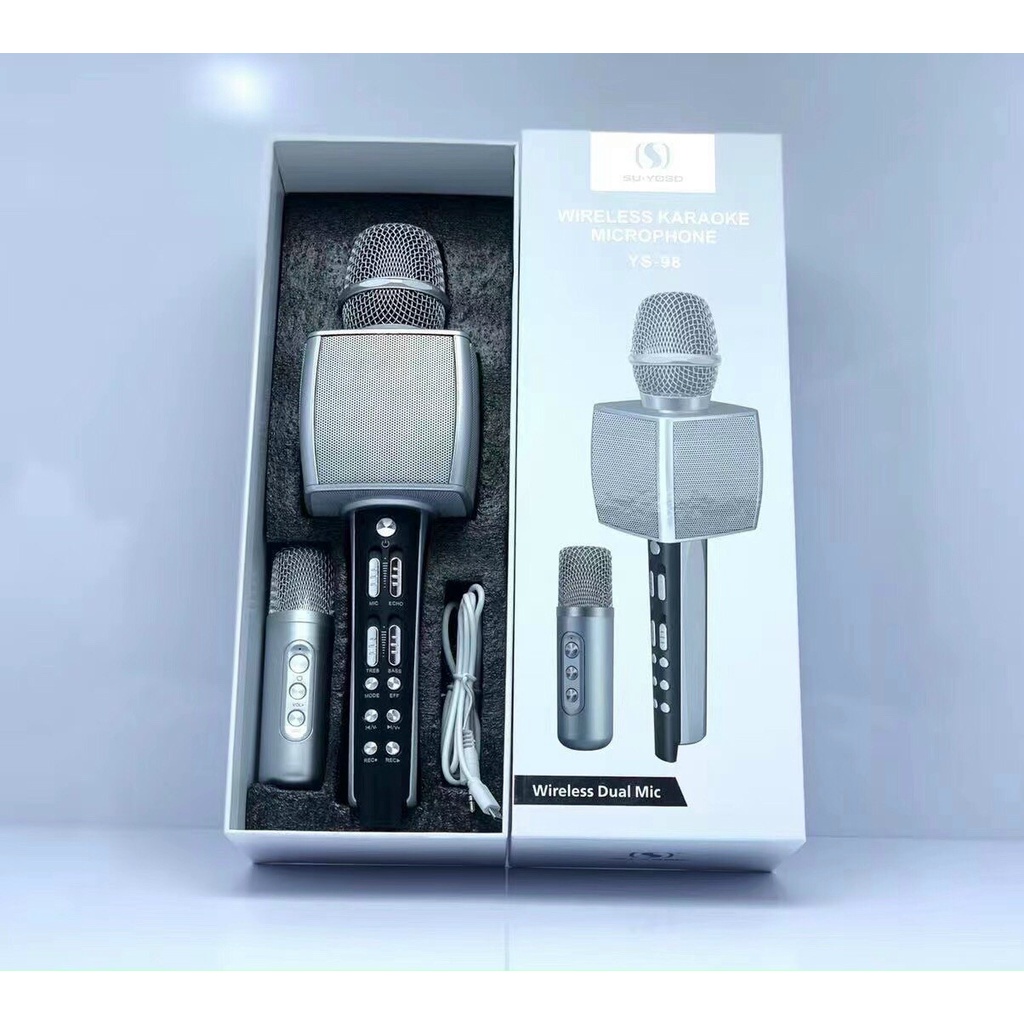 Mic karaoke bluetooth GrownTech cầm tay không dây YS 98 âm bass trầm ấm tích hợp song ca