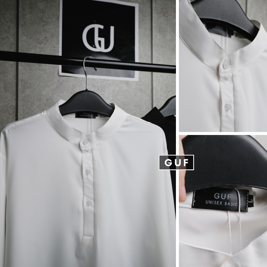 Áo Sơ Mi Nam Nữ Cổ Tàu Unisex Vải Kate Mềm Mại, Form Unisex Rộng Rãi Dễ Phối Đồ, Đủ 2 Màu Basic Trắng Đen GUF | BigBuy360 - bigbuy360.vn