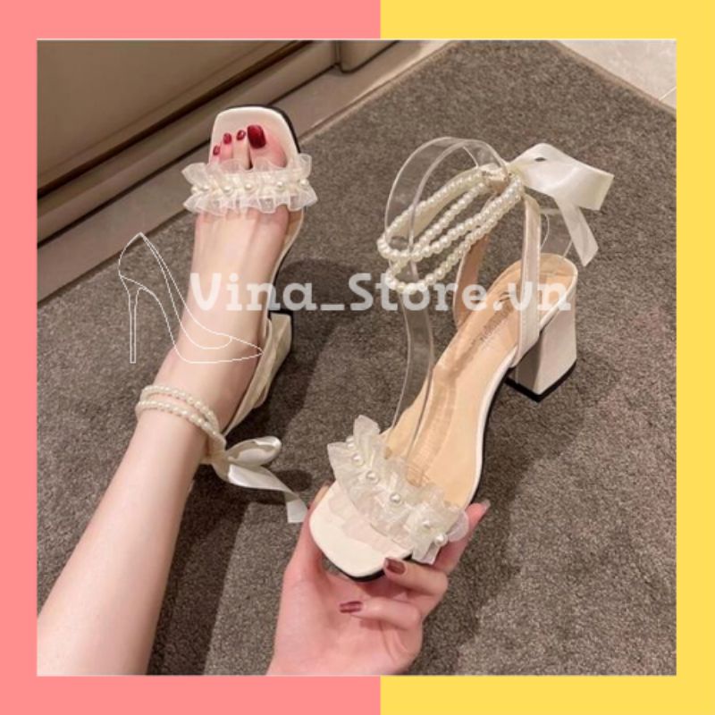 GIÀY XĂNG ĐAN CAO GÓT NỮ 7 PHÂN ĐẾ VUÔNG QUAI NGỌC THẮT NƠ- VINA STORE mã SD003