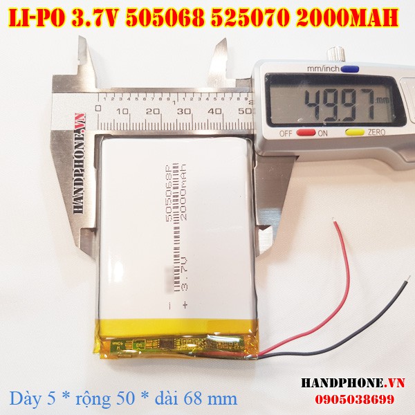 Pin Li-Po 3.7V 505068 525070 2000mAh (Lithium Polymer) cho điện thoại, định vị GPS, Loa Bluetooth, Camera hành trình