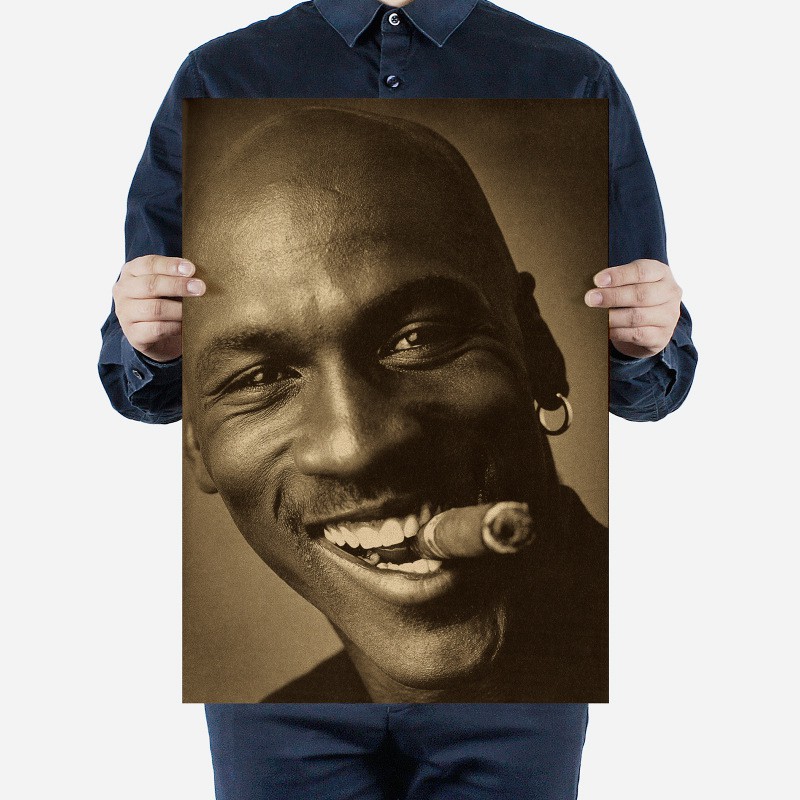 Poster Bóng Rổ NBA In Hình Ngôi Sao Bóng Rổ Michael Jordan Decal Giấy Kraft Vintage Áp Phích Kích Thước 52*36 cm