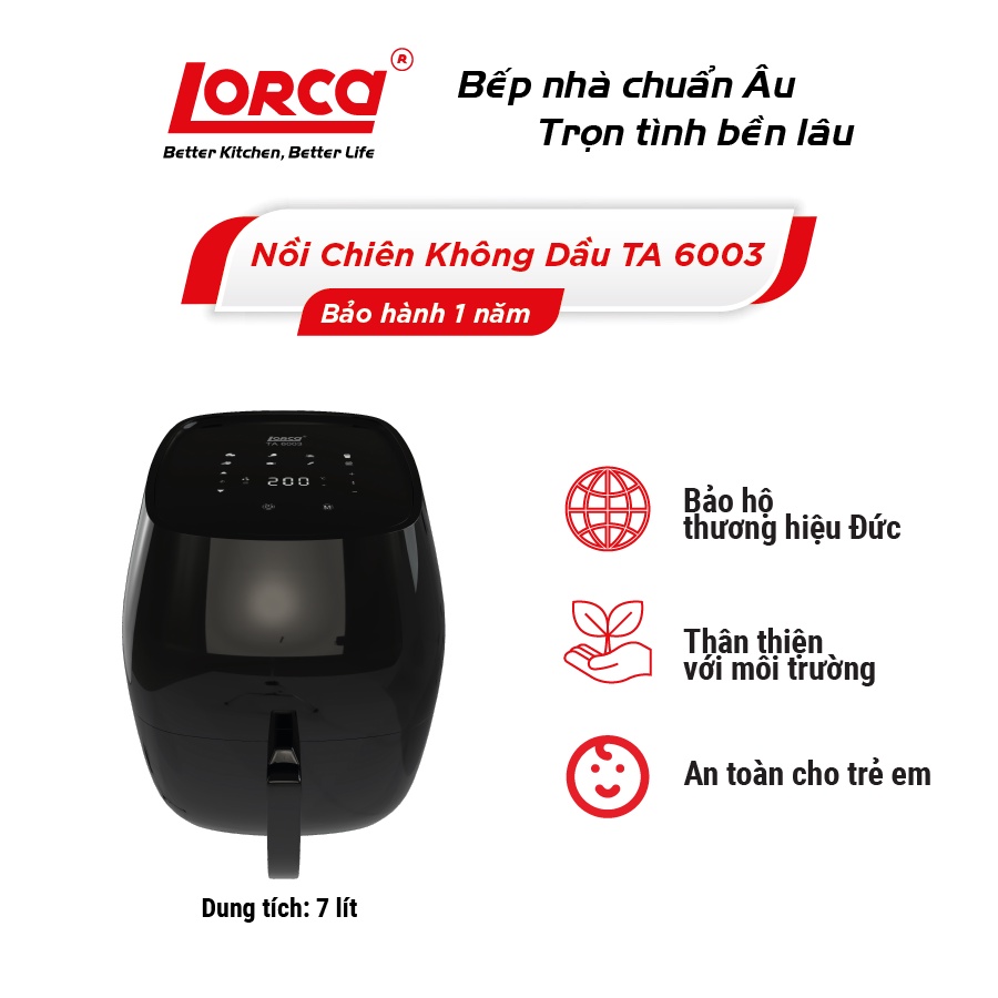 [Mã ELHADEV giảm 4% đơn 300K] Nồi chiên không dầu Lorca TA 6003 dung tích 7 lít bảo hành 3 năm