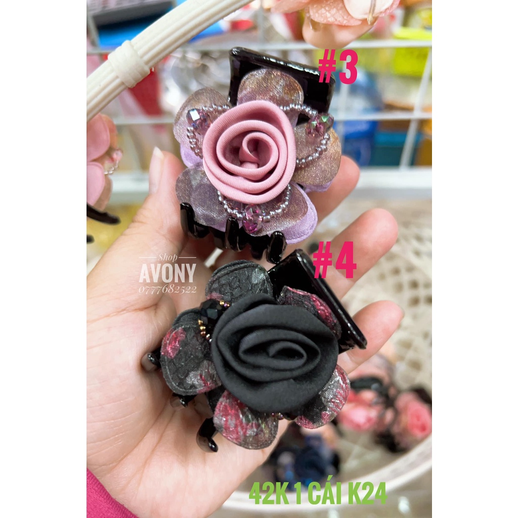 Kẹp tóc càng cua 3 - 5 răng đính hoa vải  handmade