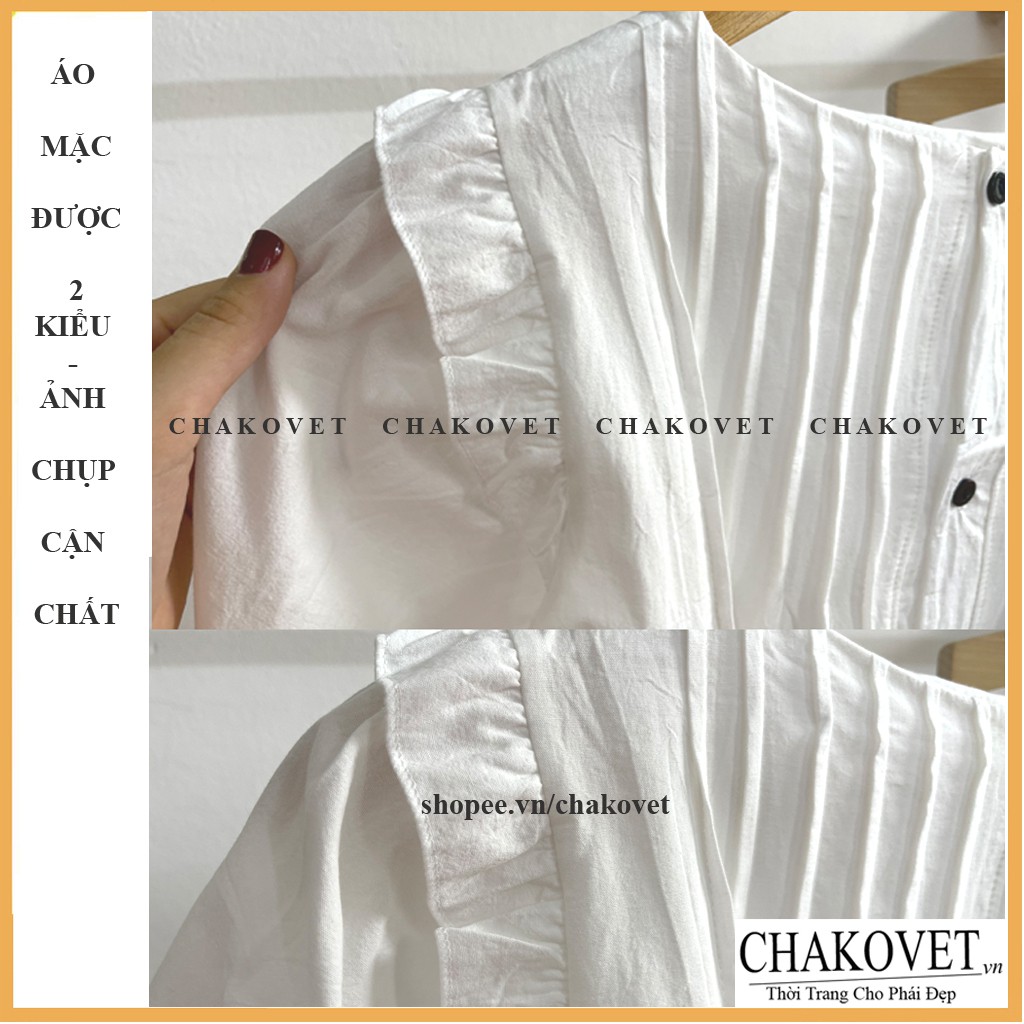Áo babydoll xếp li ngực điệu đà phong cách Hàn Quốc cka818, kiểu áo sơ mi nữ trắng phối hàng cúc phía sau đẹp cá tính | BigBuy360 - bigbuy360.vn
