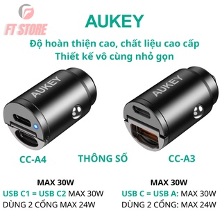 Tẩu sạc nhanh ô tô aukey cc-a3, cca4, 2 cổng, 30w hỗ trợ pd, qc 3.0 - ảnh sản phẩm 2