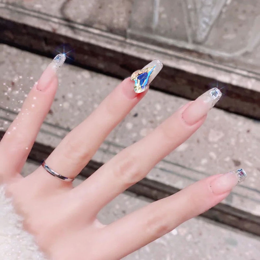 [Hàng mới về] Bộ 10 đá kim cương giả trang trí móng tay hình trái tim 9x15mm