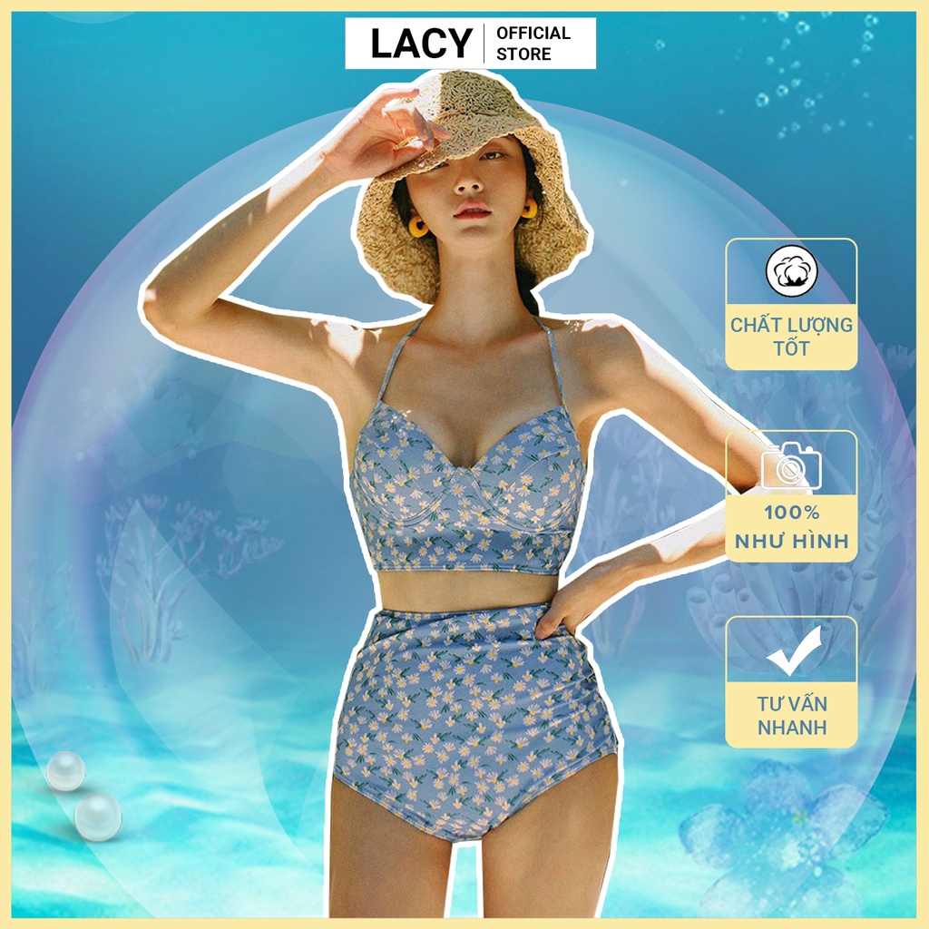Bikini 2 Mảnh Quần Cạp Cao Giấu Bụng Áo Croptop Có Gọng và Đệm Mút Nâng Đẩy Ngực Siêu Gọi Cảm B130 LACY