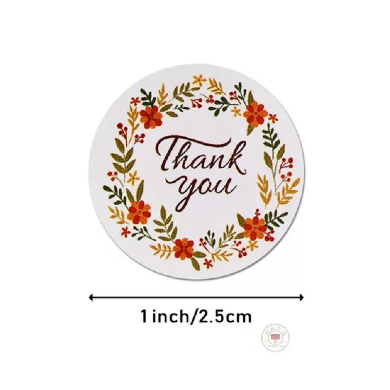 Set 500 sticker giấy chữ Thank You họa tiết hoa dùng làm tem dán phong bì đám cưới/sổ lưu niệm thủ công