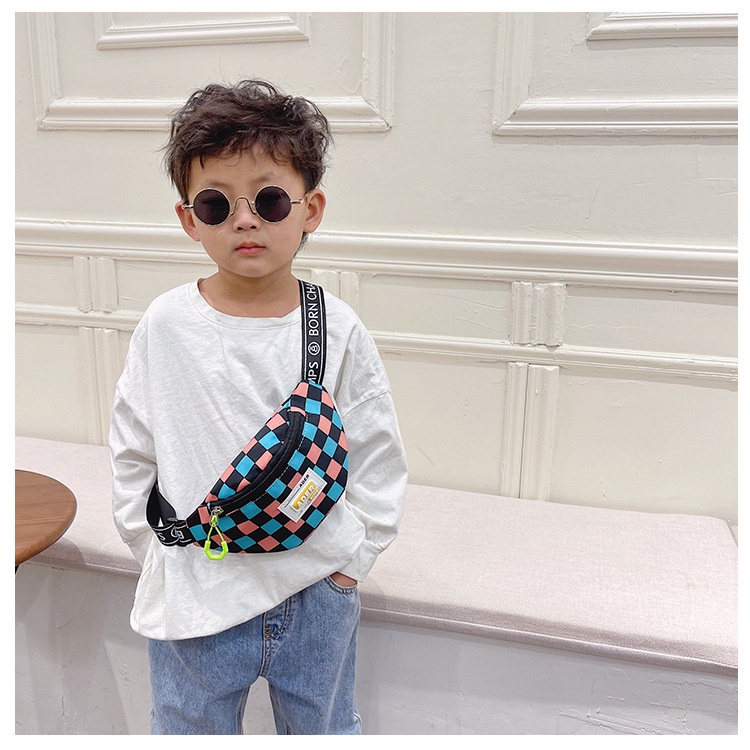 Túi bao tử mini túi đa năng thời trang cho bé họa tiết kẻ ô vuông phong cách Hàn Quốc