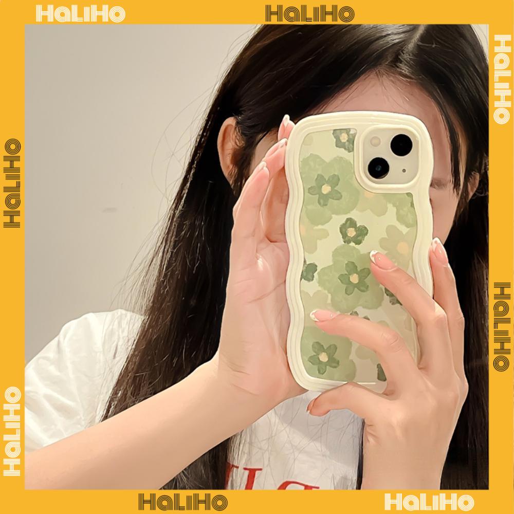 iPhone Case Candy Color Wave 2-in-1 Silicone Soft Case Airbag Shockproof Protection Camera Green Flowers Compatible For iPhone 11 Pro Max 13 Pro Max 12 Pro Max 7Plus xr XS Max
