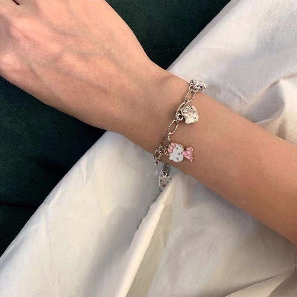 Vòng Tay Hai Lớp Họa Tiết Mèo Hello Kitty Đơn Giản Phong Cách Hàn Quốc