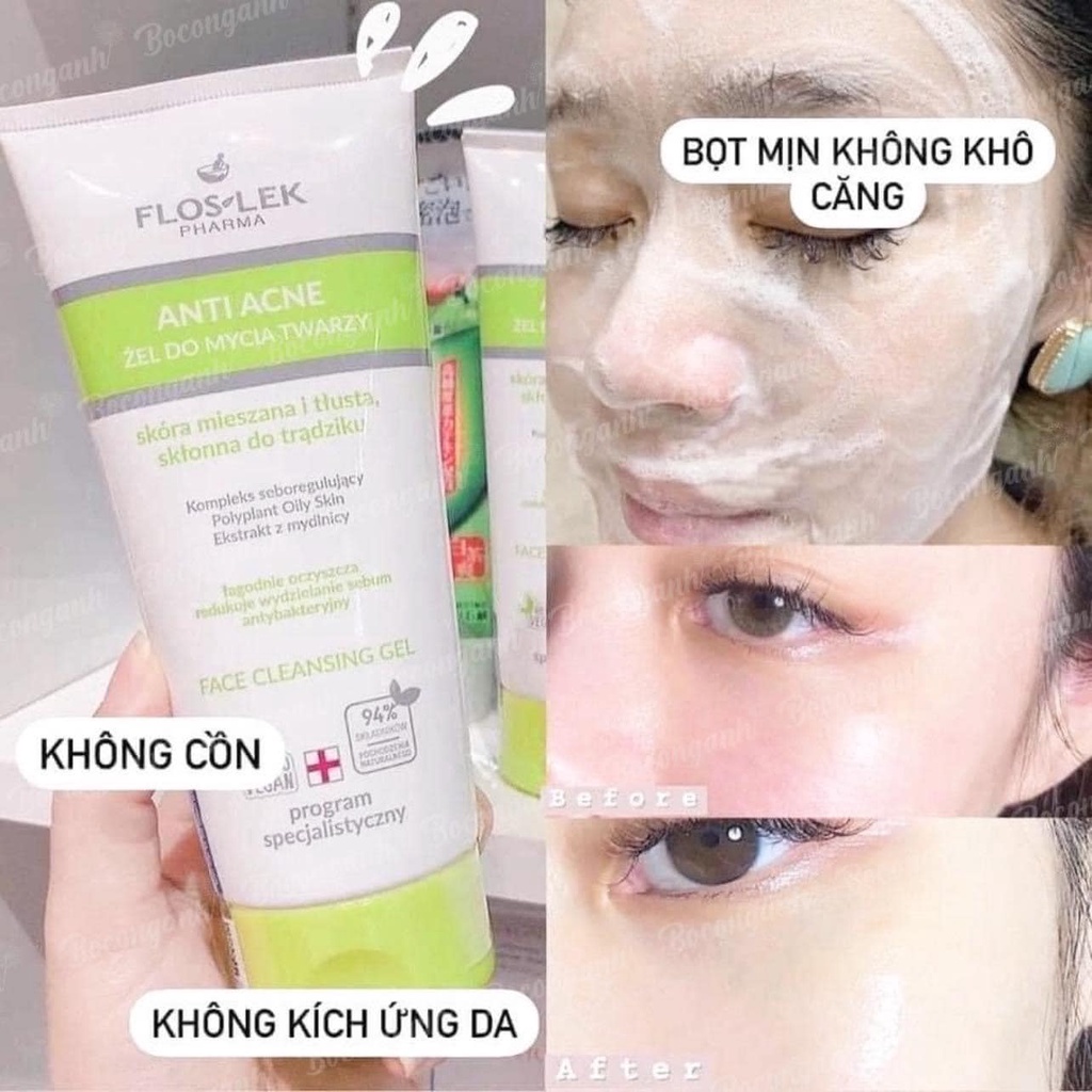 SỮA RỬA MẶT GIẢM MỤN KIỀM DÀU FLOSLEK PHARMA ANTI ANCE FACE CLEANSING GEL BA LAN 200ML