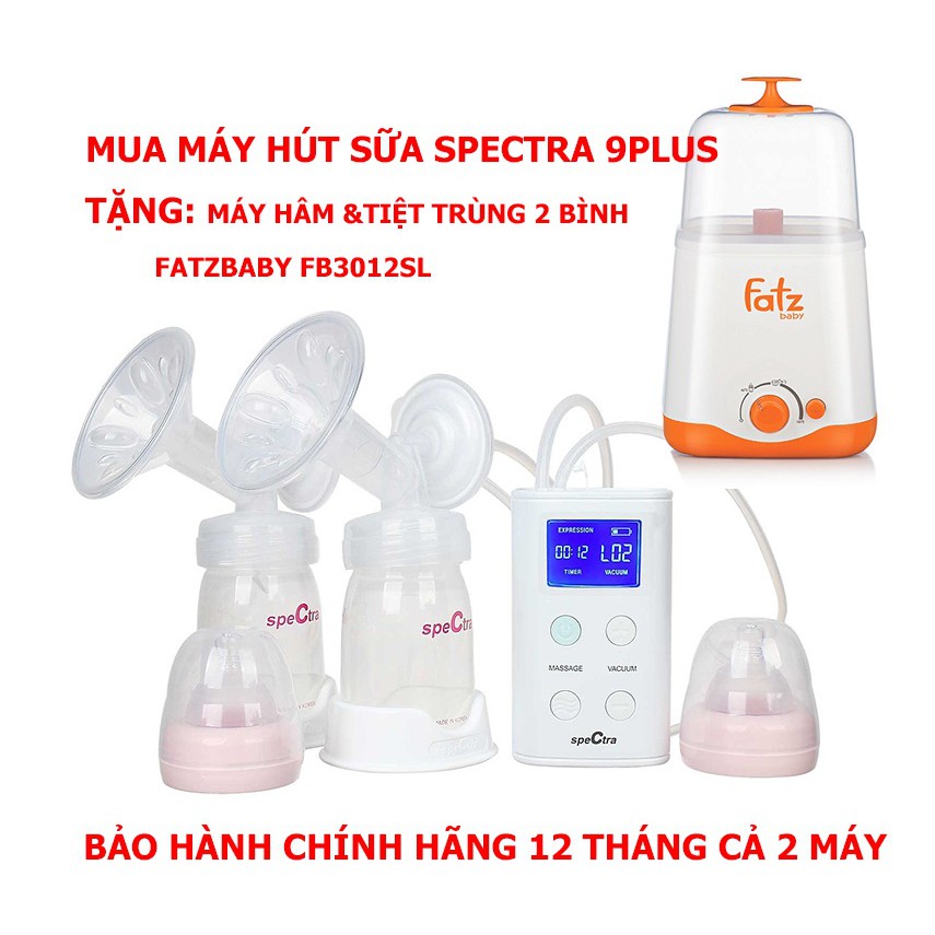 [Hot] Mua Máy Hút Sữa Spectra 9PLUS tặng Máy Hâm Nóng Và Tiệt Trùng 2 Bình Cổ Rộng FatzBaby FB3012SL