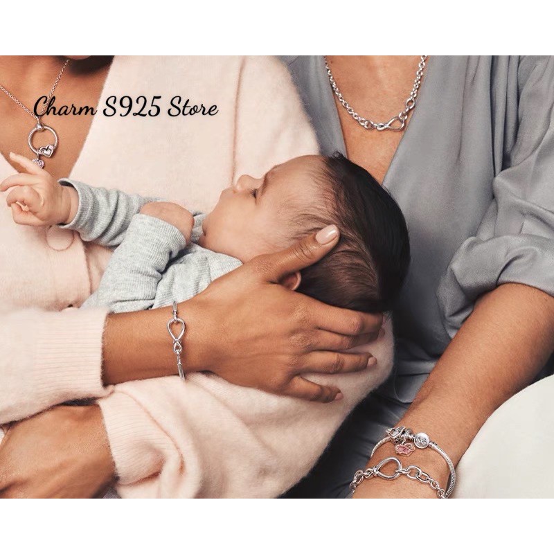 charm pan khoá chặn viền đá trắng giữa hạt bạc s925 cao cấp