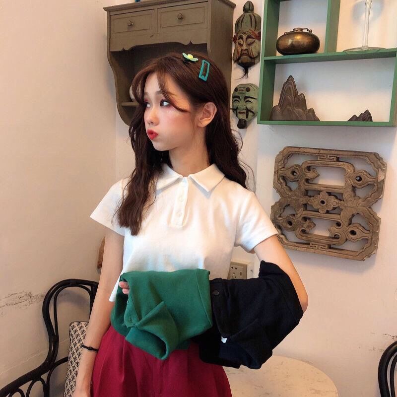 Áo Phông Nữ Summer New Polo Neck Short Sleeve T-shirt Female Students