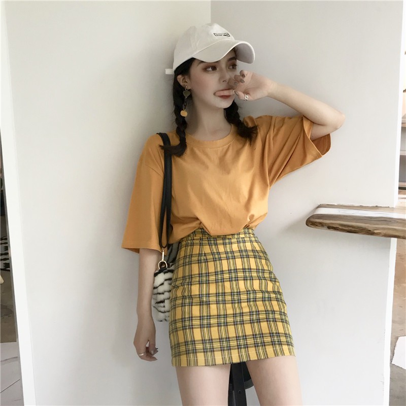 Áo thun trơn ulzzang tay lỡ vàng nghệ