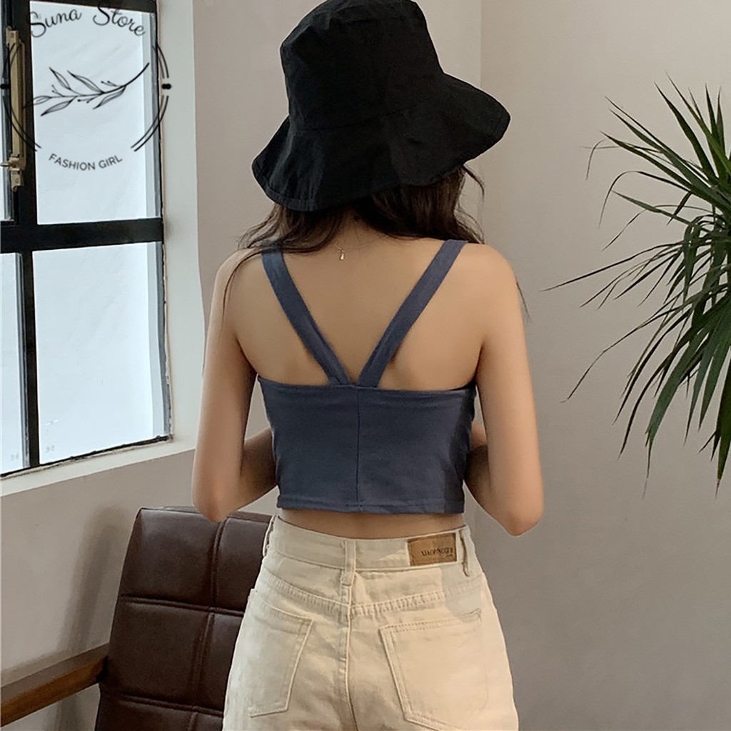 Áo croptop nữ ôm body hai dây chéo lưng ,Áo ống ôm body SUNA FASHION vải cotton co dãn từ 45 - 60kg