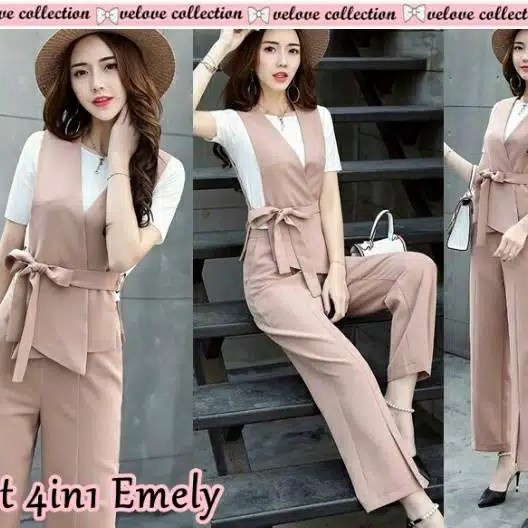 Set Áo Sơ Mi Tay Dài + Áo Vest Không Tay + Quần Dài Thời Trang Cho Nữ