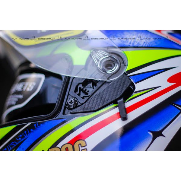 Mũ bảo hiểm fullface ROC ROYAL M138 1 kính - kẻ xanh - bảo hành 12 tháng tặng balo dây rút