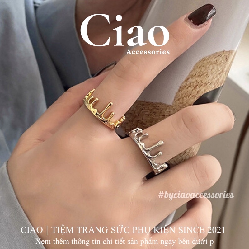 [TRENDY] Nhẫn mạ bạc S925 thiết kế hoạ tiết hình vương miện phong cách đơn giản mới lạ Nora Ciao