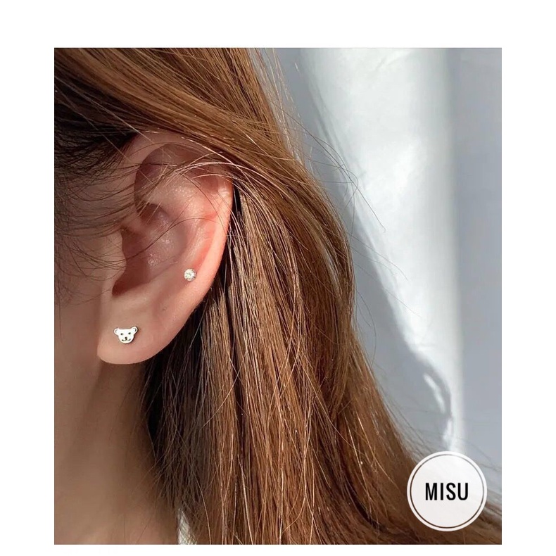 [1 chiếc] Bông Tai, Khuyên Tai Bạc Nữ Hình Mặt Gấu Mini Siêu Dễ Thương, Xinh Xắn - Misu Shop [phụ kiện]