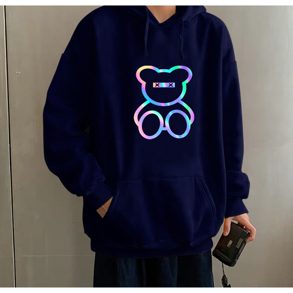 Aó khoác nỉ Hoodie phản quang Gấu Teddy, Áo khoác nỉ nam nữ họa tiết hình cá tính - KN26 | BigBuy360 - bigbuy360.vn