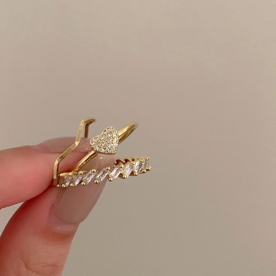 Bộ Ba Nhẫn Đeo Ngón Tay Đính Đá Zircon Tinh Xảo Hợp Thời Trang Cá Tính Có Thể Điều Chỉnh