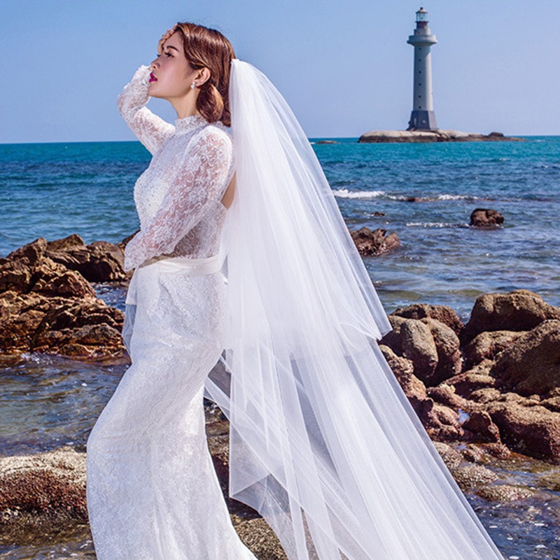 Màn lưới xuyên thấu 1/2 lớp dài 3m cho cô dâu