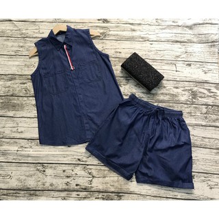 [TRỢ GIÁ] Set Bộ Denim Quần Short Áo Sát Nách