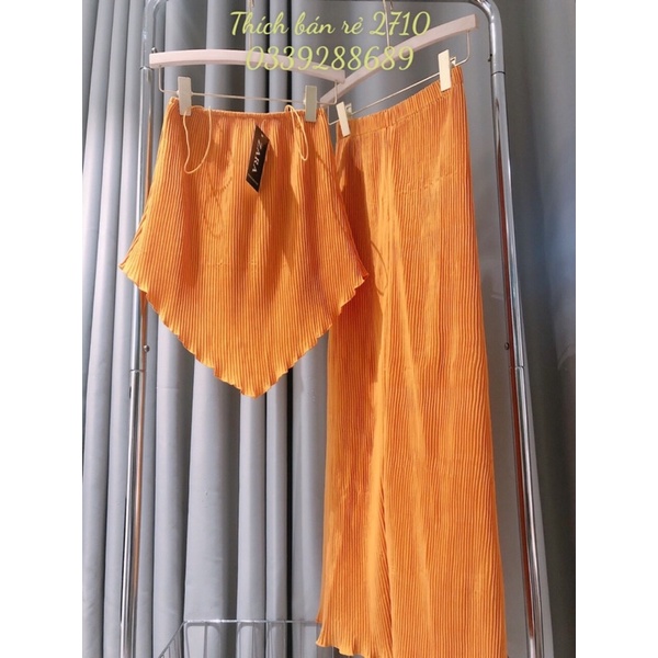 SET HAI DÂY QUẦN ỐNG RỘNG LỤA DẬP LI HÌNH THẬT Q16