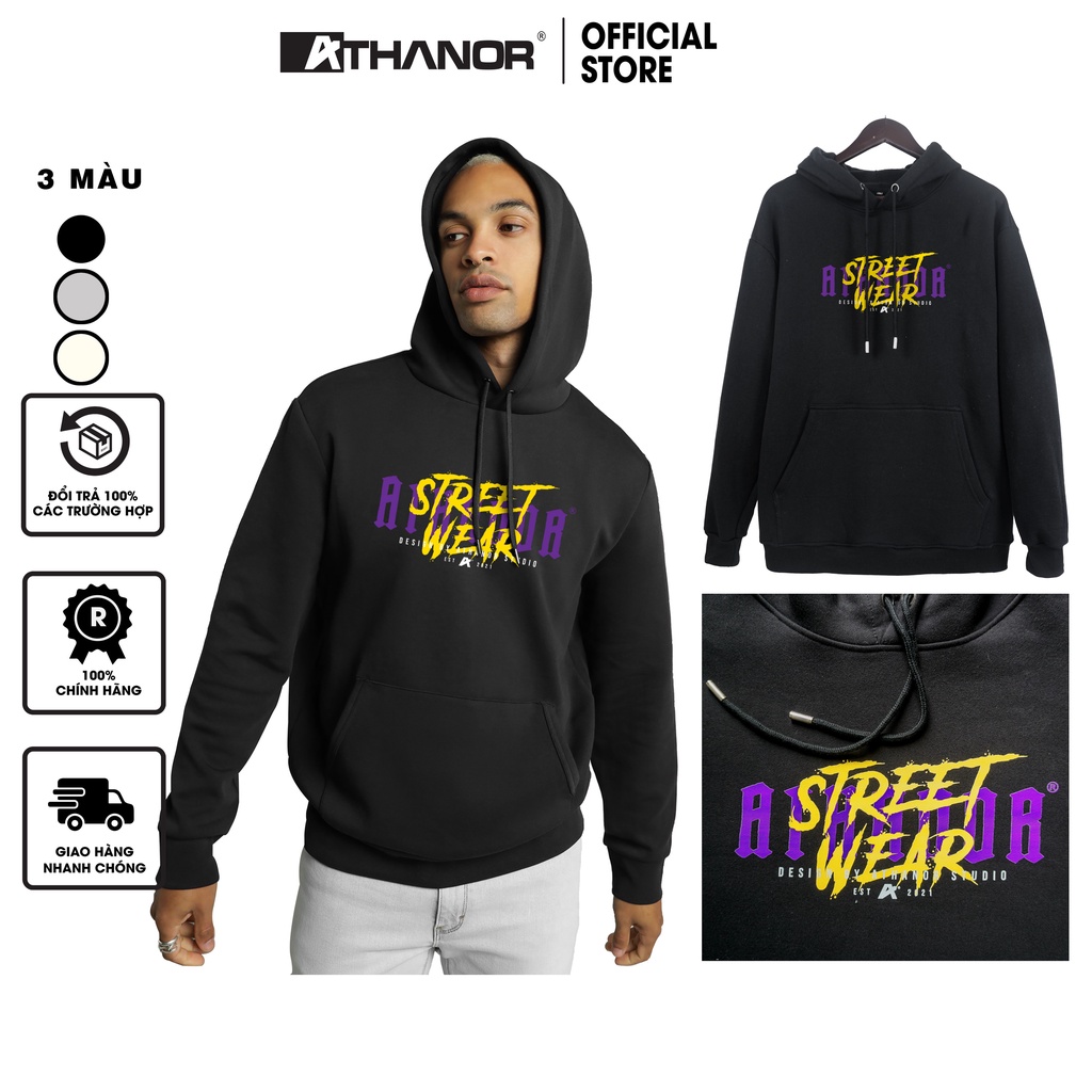 Áo Hoodie Nam Nữ  ATHANOR Chất Nỉ Bông 100%cotton 350 gsm Form Basic mẫu Street Wear HDT808