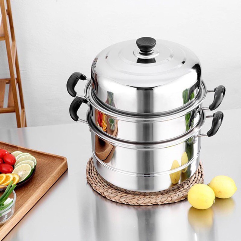 [XẢ KHO 3 NGÀY] Nồi hấp xửng inox 3 tầng siêu to hấp bánh, xôi, luộc gà nguyên con