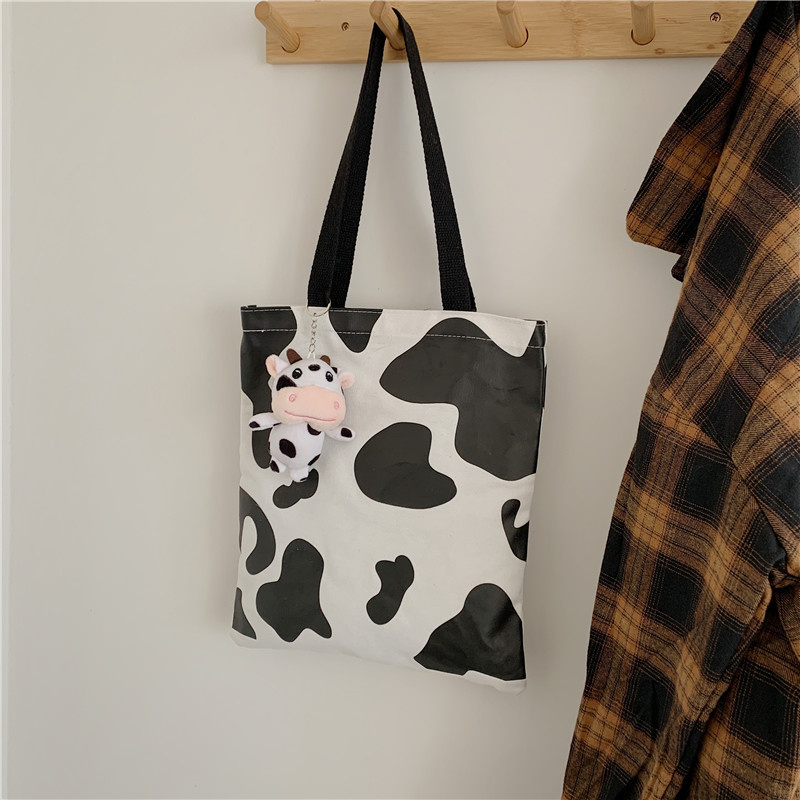 Túi Đeo Vai Vải Canvas Họa Tiết Bò Sữa Kiểu Nhật Bản Dễ Thương Cho Nữ