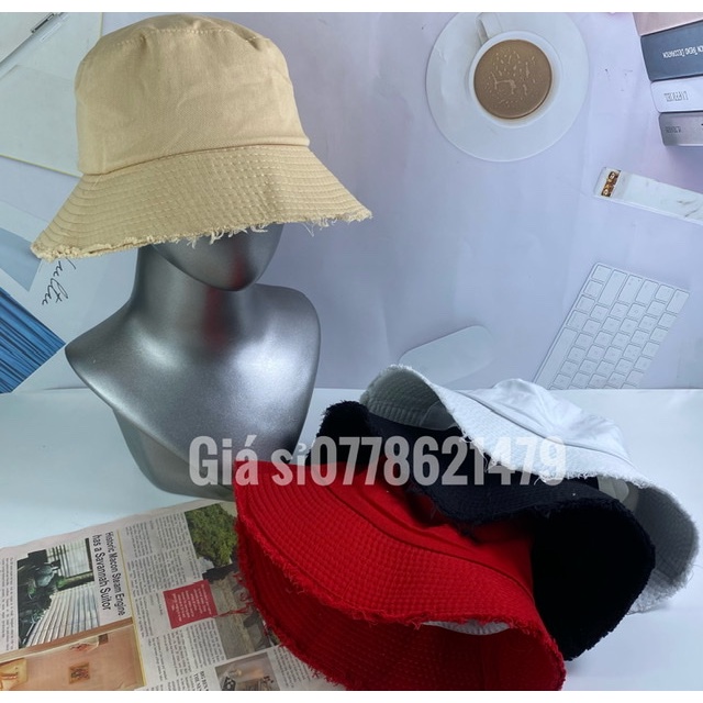 mũ bo bucket 2 lớp - nón bo tai bèo nam nữ trơn vành tua (rách) năng đồng thời trang trẻ