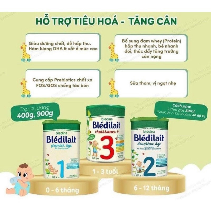 Sữa công thức Bledilait Pháp đi air (400gam, 900gam)