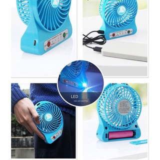 Quạt Mini Cầm Tay  3 Tốc Độ Có Đèn (Full bộ: Quạt + Pin + Dây Sạc)