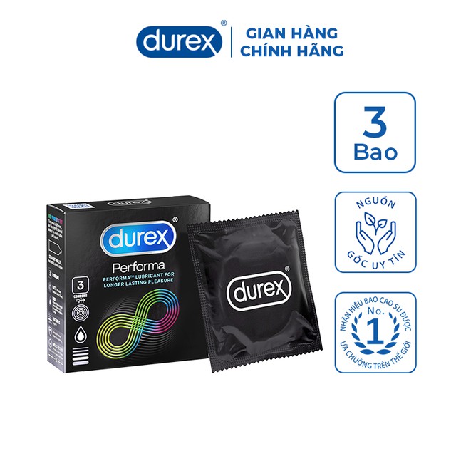 [Hộp 12 bao] BCS kéo dài thời gian Durex Perfoma - Tặng kèm hộp 3 bao