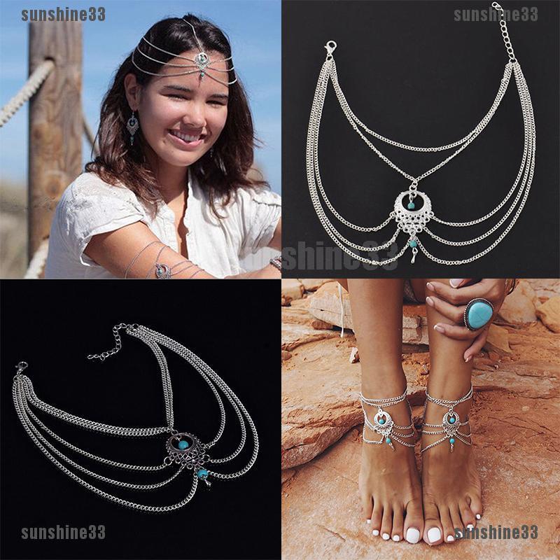 Vòng Chân Đính Đá Ngọc Lam Phong Cách Boho | BigBuy360 - bigbuy360.vn