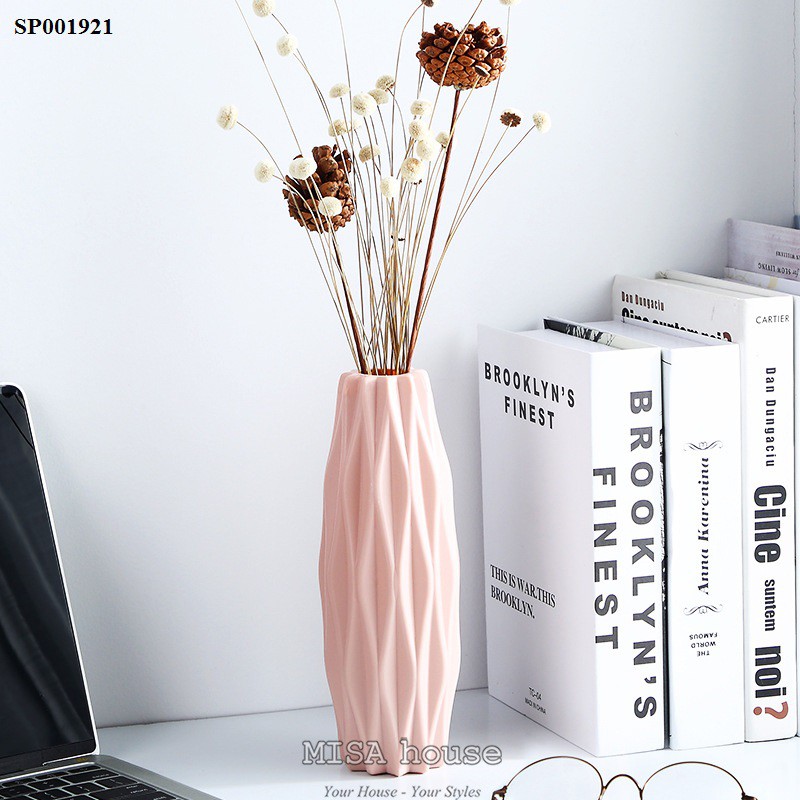 Bình hoa sọc vân nhựa màu trắng xanh hồng giá rẻ trang trí decor cắm hoa đẹp Misa House