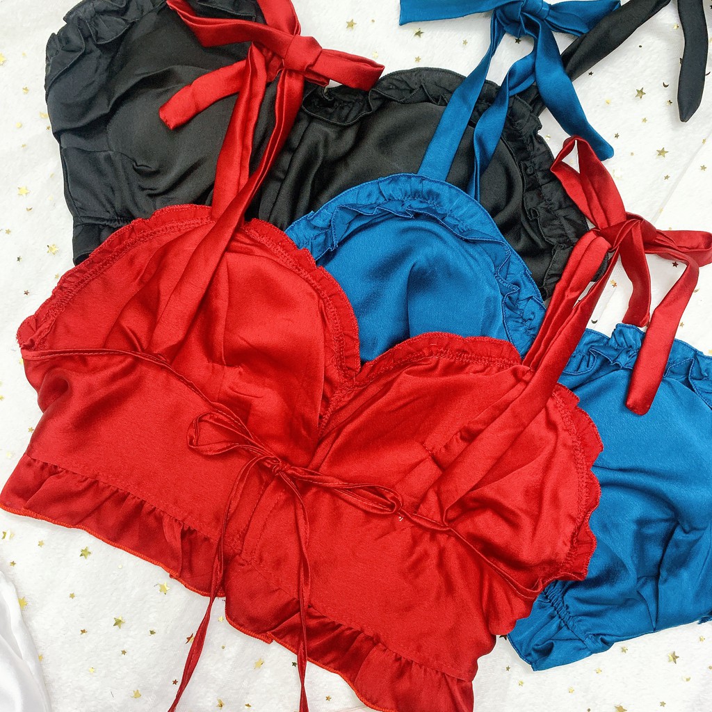 Bộ ngủ sexy 🍀FREESHIP🍀 Bộ ngủ sexy 2 dây cột croptop mặc ngủ mát mẻ Freesize dưới 60kg - DCQ Shop