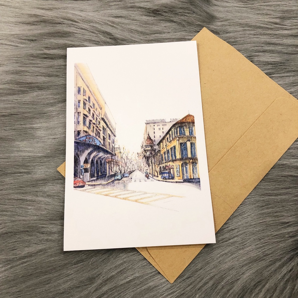 Postcard, Thiệp chúc mừng, Tranh trang trí BST Sài Gòn xưa, 10CMx15CM kèm bao thư Kraft