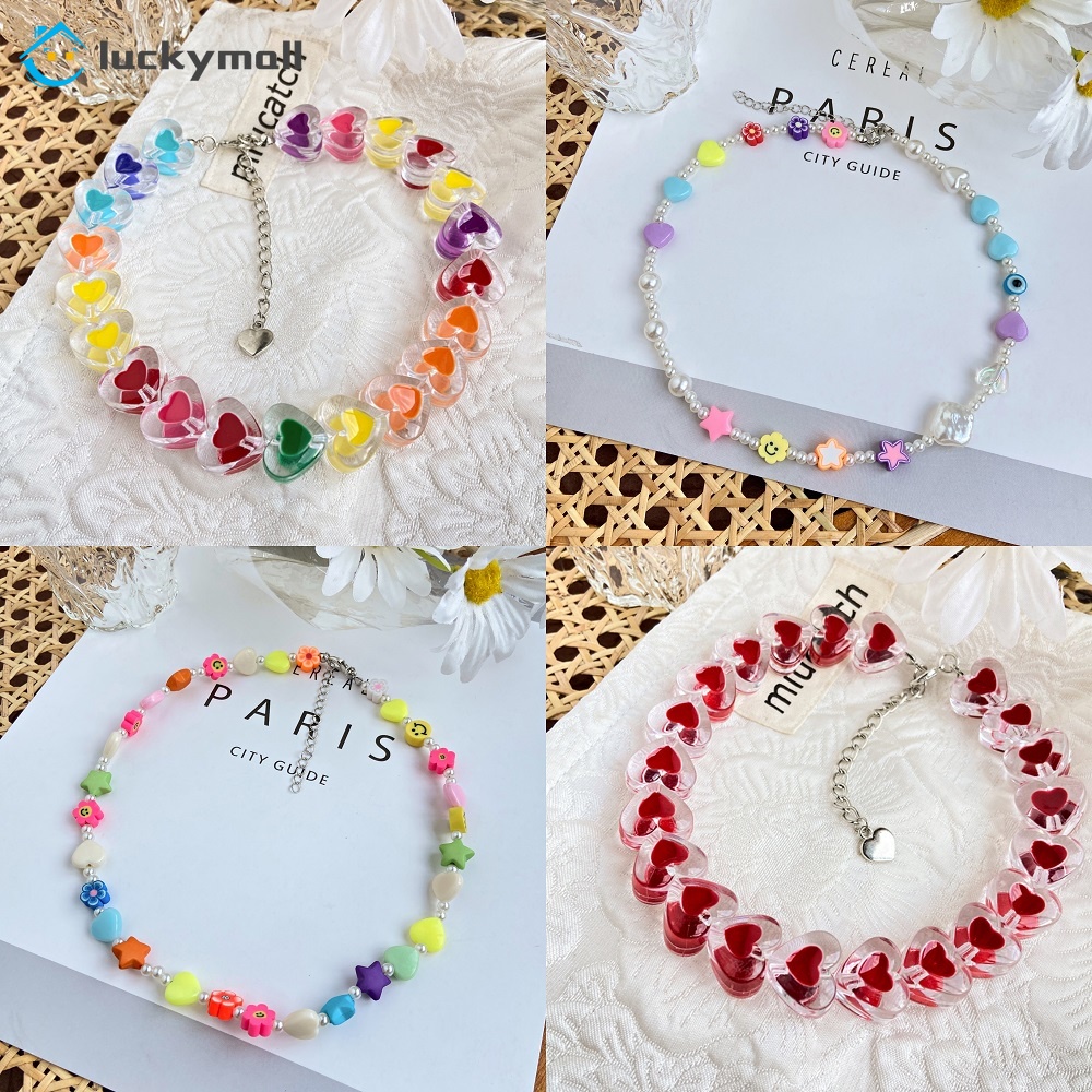 Vòng Cổ Choker Hạt Hình Trái Tim Hoa Sao Đầy Màu Sắc Phong Cách Retro