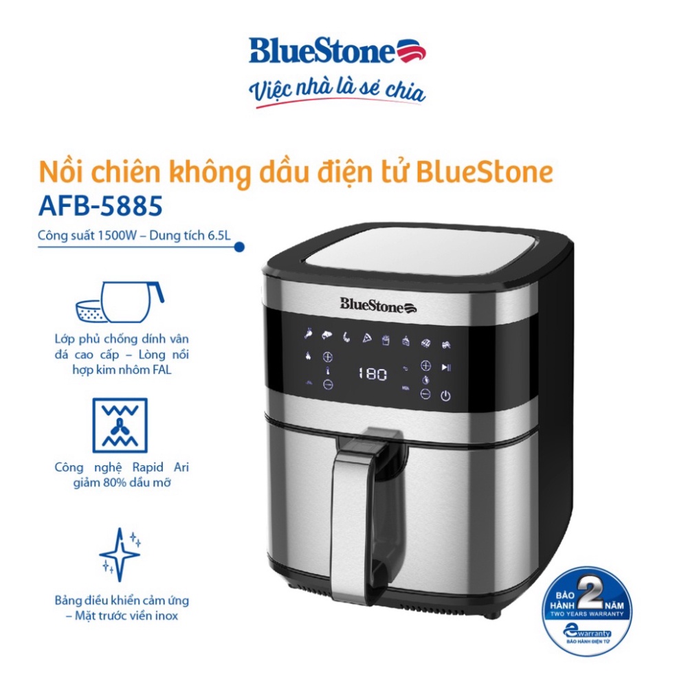 [Siêu Rè] Nồi chiên không dầu điện tử 6.5L BlueStone AFB-5885-Hàng Chính Hãng BH 24 Tháng.