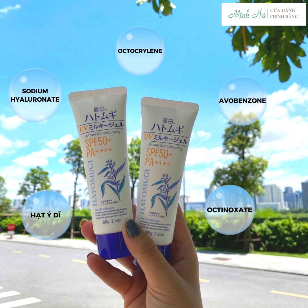 Kem chống nắng Hatomugi SPF50+/ PA++++ 80g UV care &amp; moiturizing hàng nhập khẩu