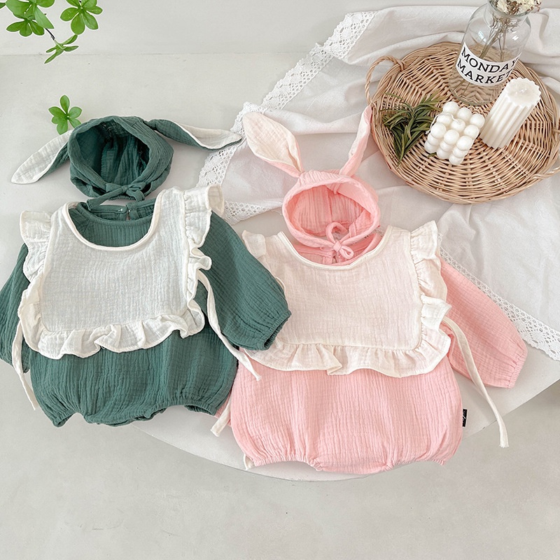 Bộ Áo Liền Quần Hình Thỏ Dễ Thương Thân Thiện Với Da Thời Trang Xuân Thu Cho Bé Gái
