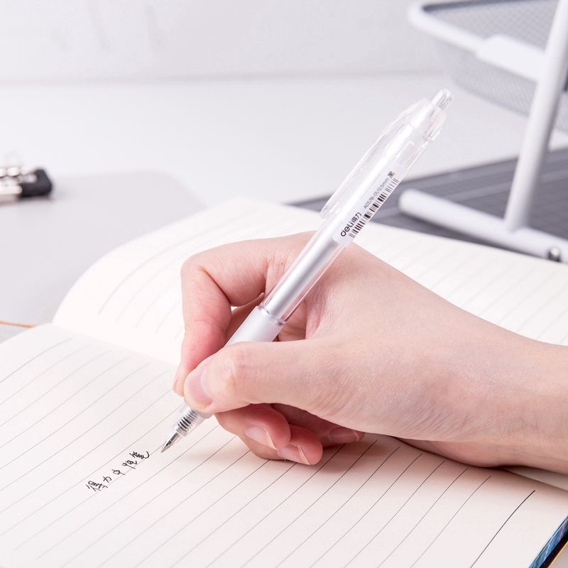 Bút gel bấm Deli 0.5mm, mực đen, vỏ trong suốt