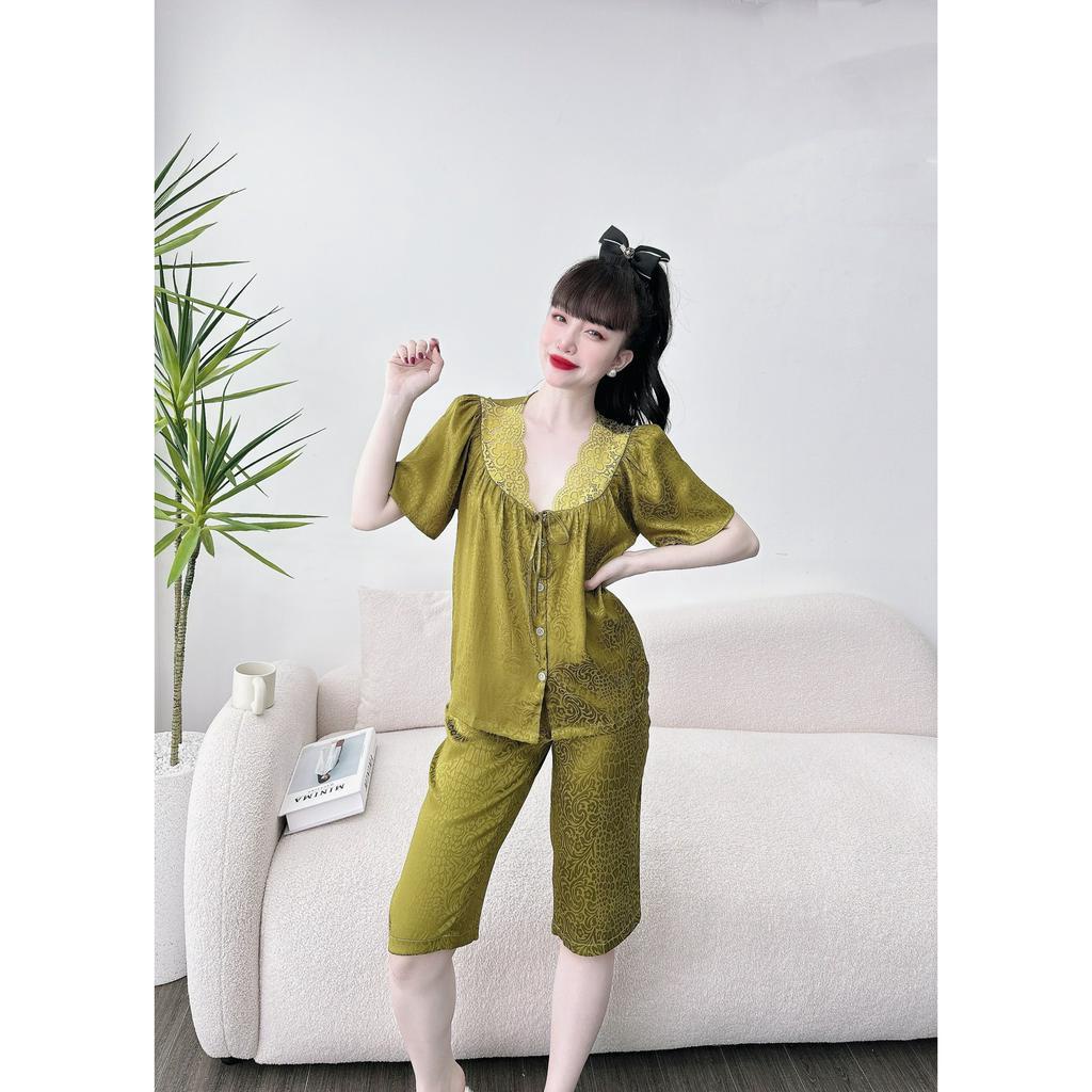 Bộ đồ ngủ nữ cao ấp VY LINH áo cộc quần lửng màu trơn chất lụa gấm mềm mại, thoáng mát, mặc thoải mái khi ngủ s981